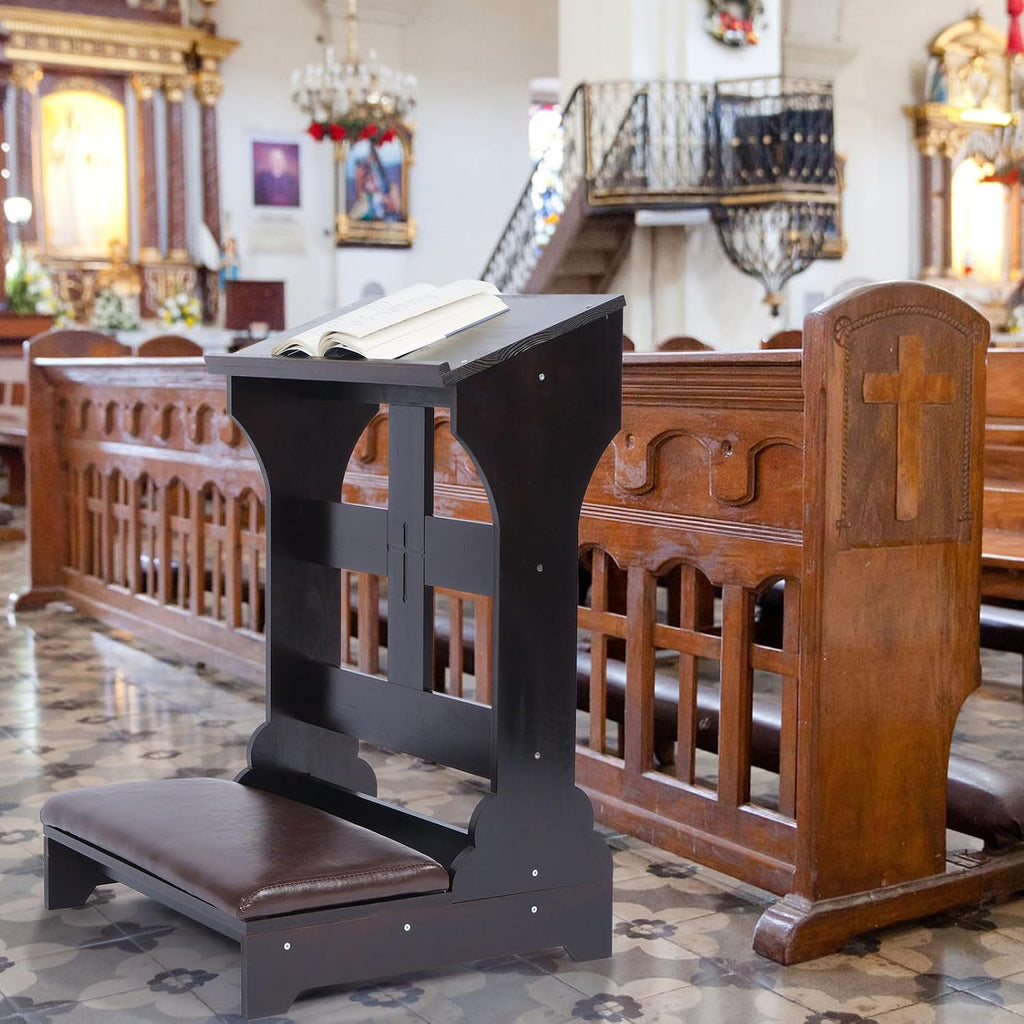 Prayer Kneeler Bench, Wooden Kneelers for Praying with Cushion Pad