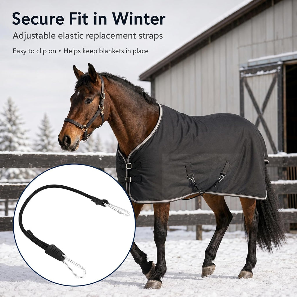 6 Adjustable Elastic Horse Blanket Leg Straps 20" Double End Clips