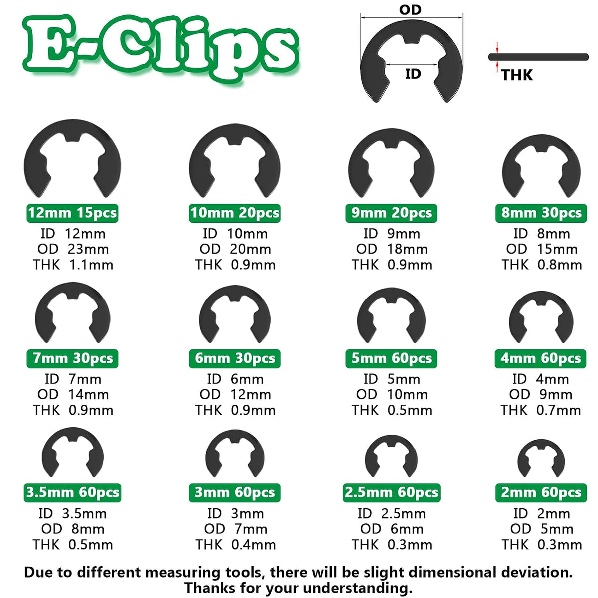 900PCS Snap Rings Kit, E Clips Kit (2-12MM) and C Clips Kit (5-16MM)
