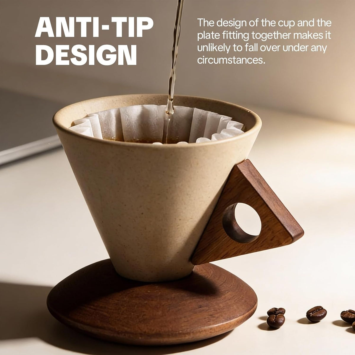 Elegant Conical Coffee Cup, Retro Ceramic Mug with Solid Wood Handle & Coaster, Creative Aesthetic Set for Home