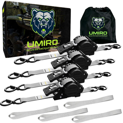Retractable Ratchet Straps, 4-Pack, 1 Inch x 12 Feet Heavy Duty Tie Downs, 1760lb Break Strength, Self Retracting for