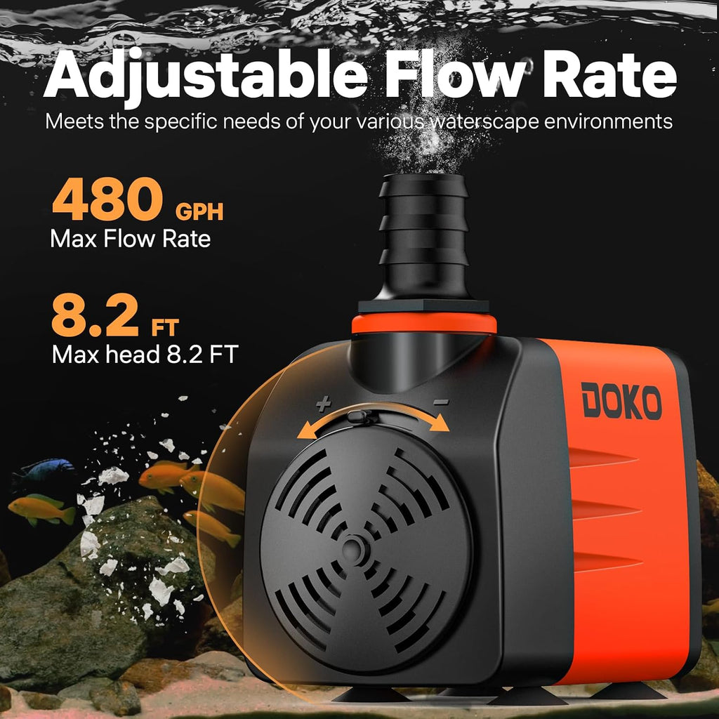 480GPH Submersible Water Fountain Pump for Pond, Aquarium, Hydroponic