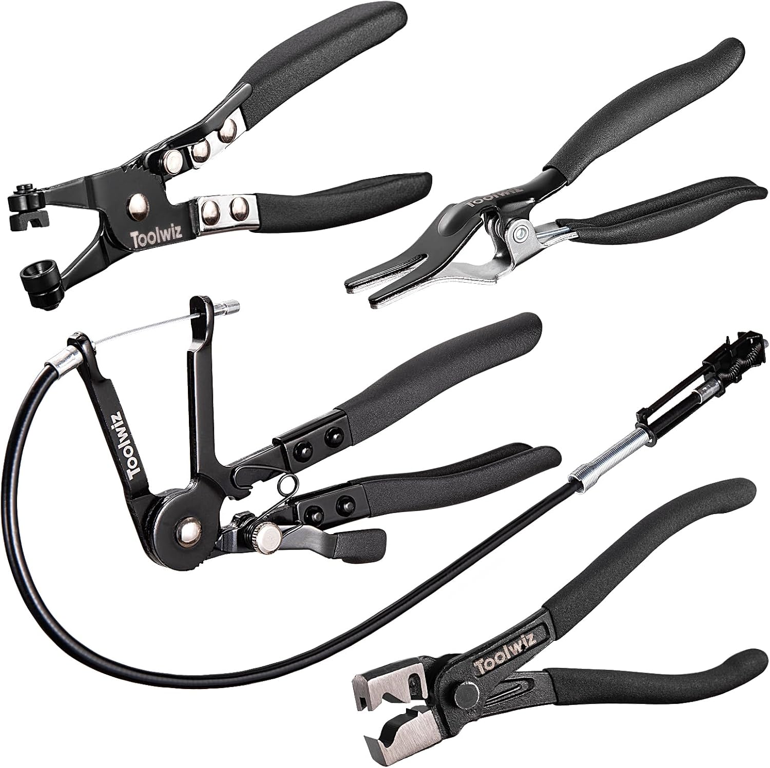 Hose Clamp Pliers Set, 4 Pcs Coolant Radiator Spring Clamp Pliers | 27" Long Reach Wire clamps, Flat Band, Clips