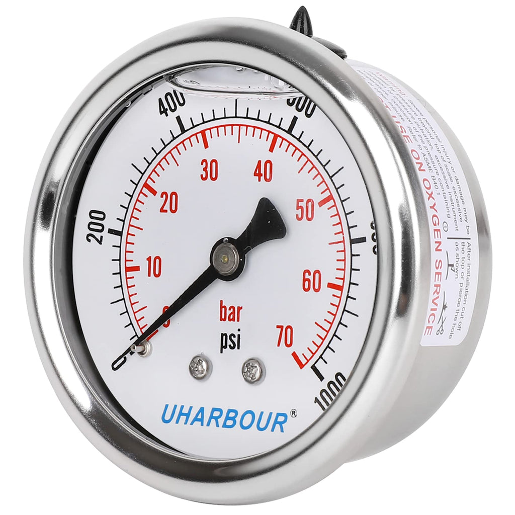 UHARBOUR Glycerin Pressure Gauge 1000psi/70bar, 2-1/2" Dial