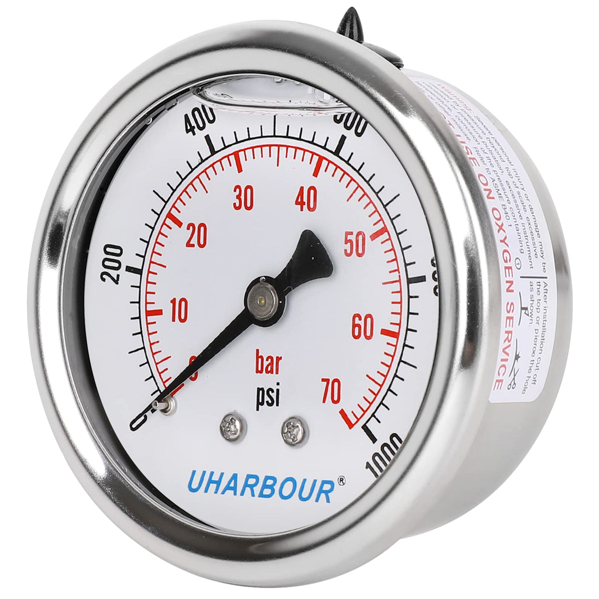 UHARBOUR Glycerin Pressure Gauge 1000psi/70bar, 2-1/2" Dial