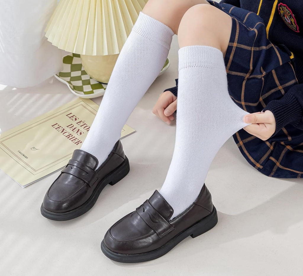 Girls Knee High Socks Seamless Cotton School Uniform Socks Kids Boy Over the Calf Sock 3/5 Pack