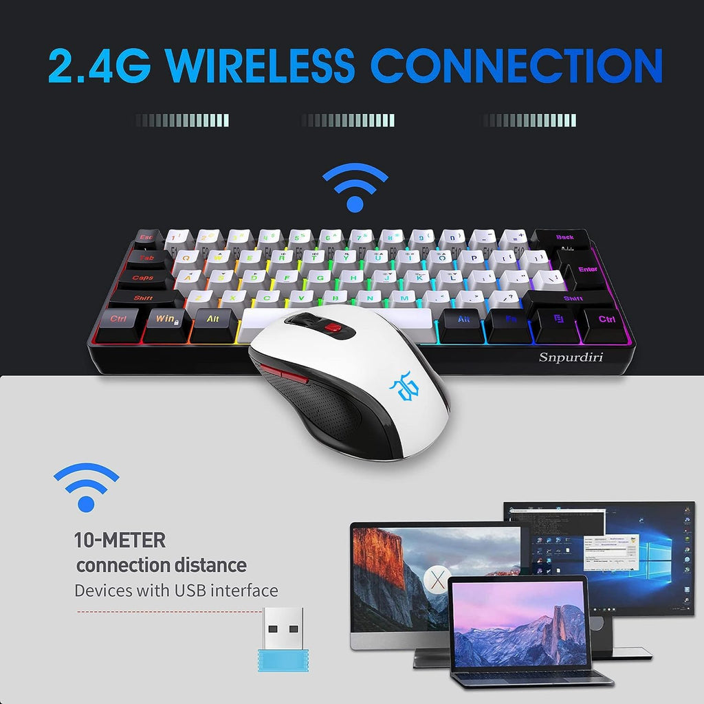 2.4G 60% Wireless Gaming Keyboard and Mouse Combo, Black-White