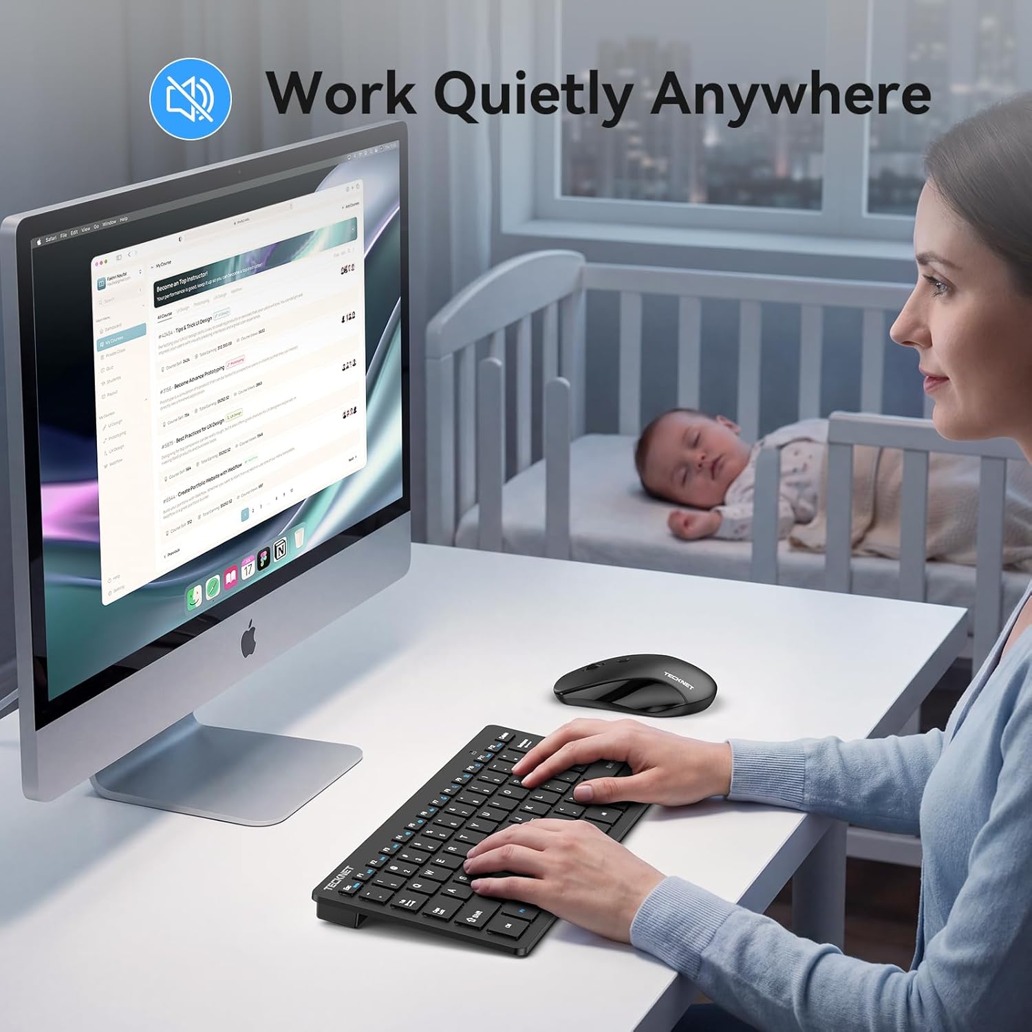 Wireless Keyboard and Mouse Combo, 2.4G Mini Cordless Computer Keyboard and Mouse Set, Silent Adjustable 1600 DPI
