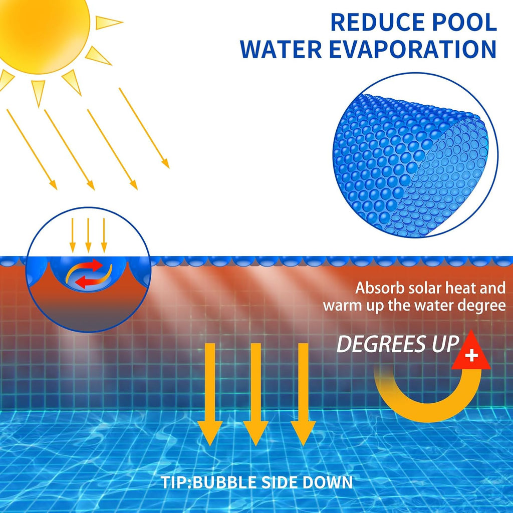 Heavy-Duty Solar Pool Cover 6x12ft - 16Mil Blue | Rectangle for Small Above Ground & Inground Pools, Heat-Retaining