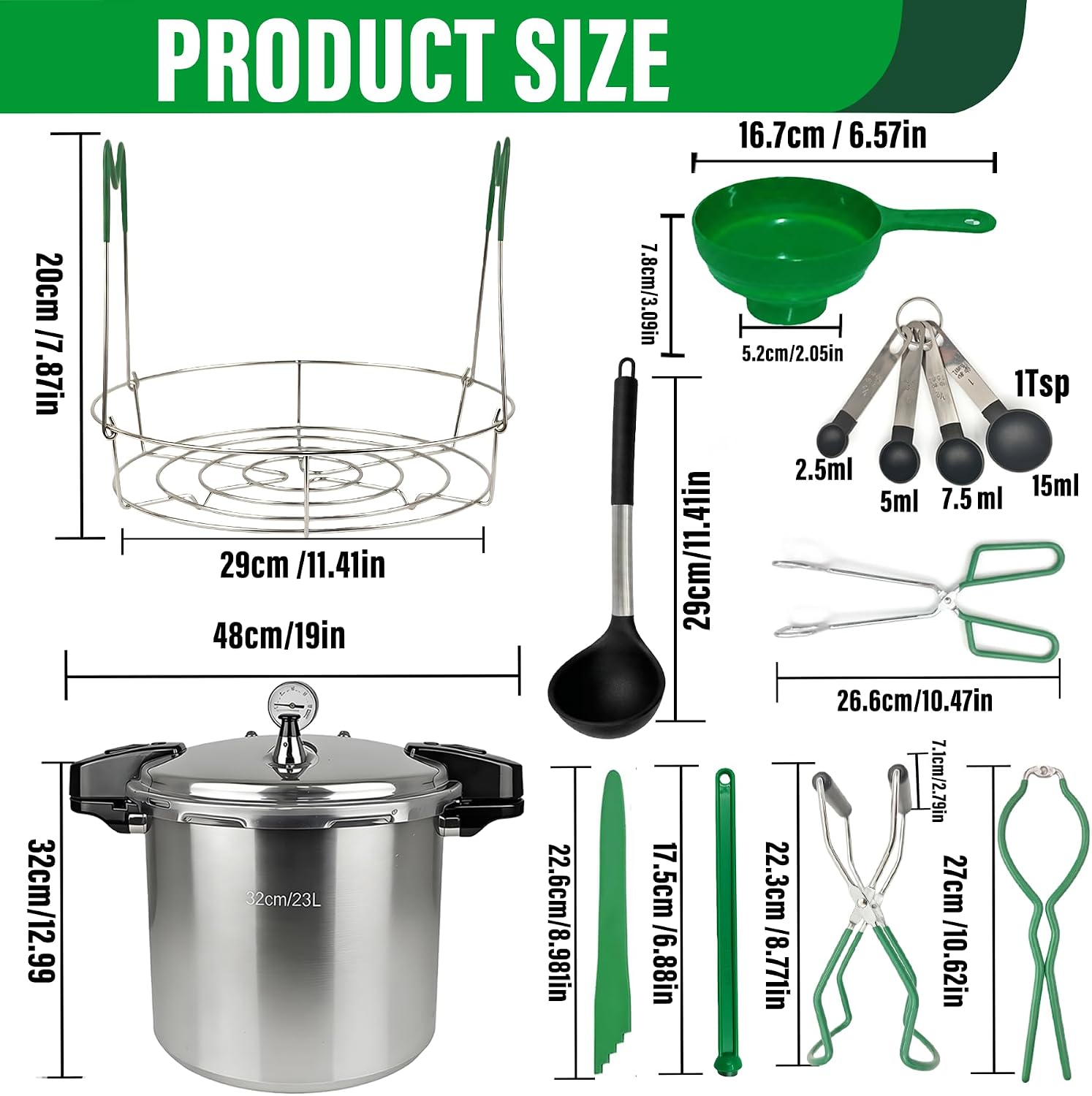 24 Quart Pressure Canner with Gauge & 9-Piece Canning Supplies Starter Kit – Extra Large Aluminum Pressure Cooker for