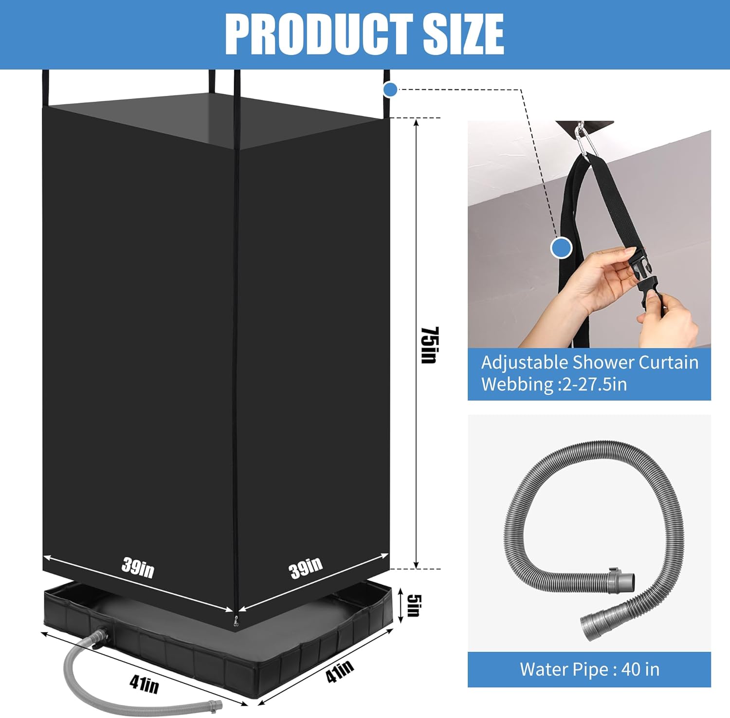 Privacy Tent and Foldable Shower Base Set, Portable Shower Pan with Tent and Drain Pipe, Camping Bath System for RV