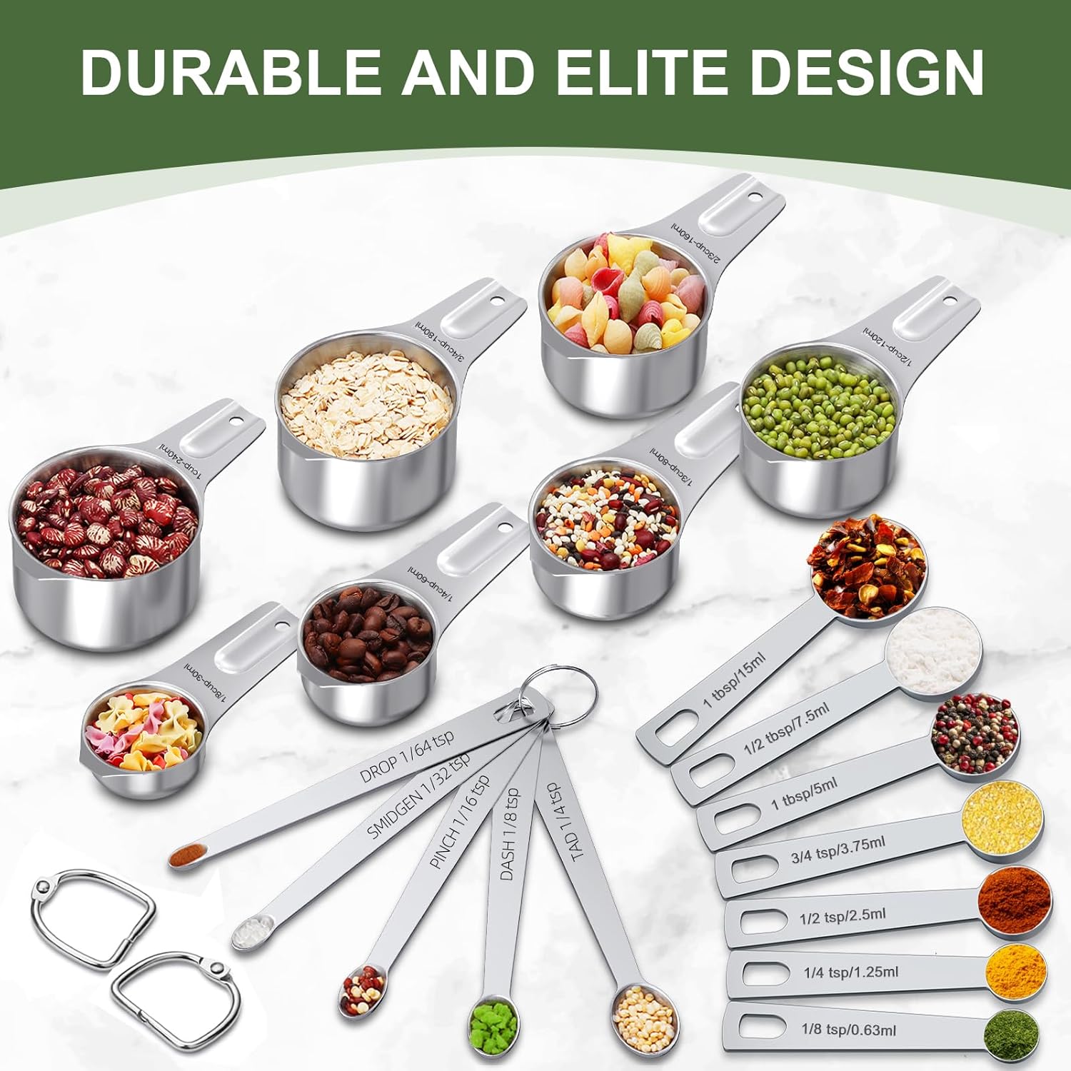 Measuring Cups and Spoons Set, 7 Stainless Steel Nesting Measuring Cups & 7 Spoons, 5 Mini Measuring Spoons & 2