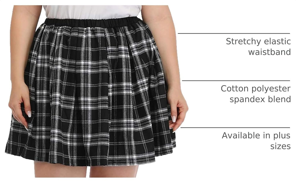 Plus Size Skirt Plaid Mini Skater Skirts Pleated School Girl