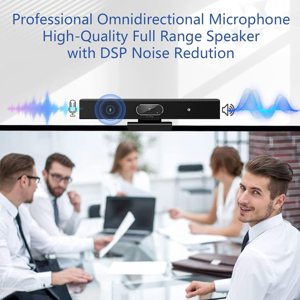 Conference Room Camera, 3-in-1, 1080p Full HD Webcam with Microphone and Speaker, USB Plug and Play, Wide Angle Video
