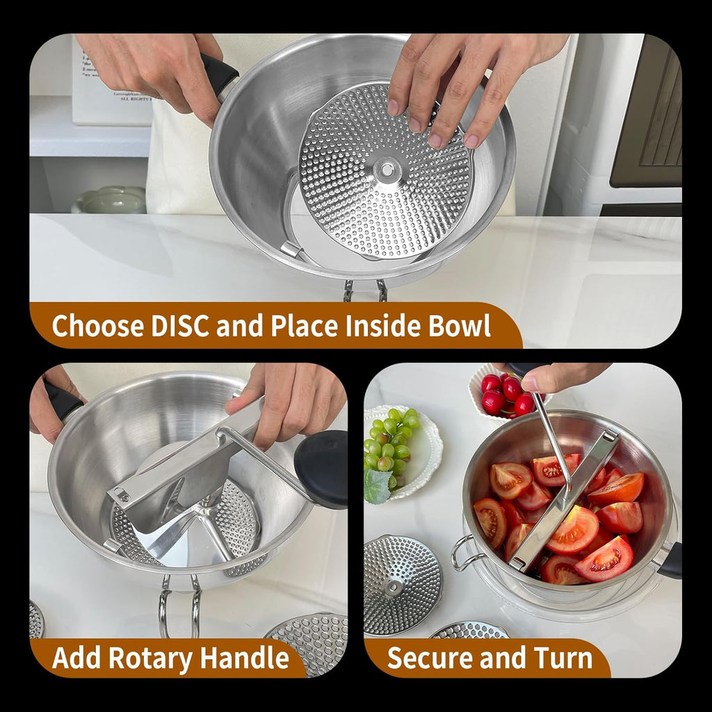 Stainless Steel Food Mills For Tomato Sauce and Jam With 3 Milling Discs
