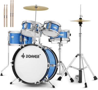 Kids Drum Sets-Donner 5-Piece for Beginners,14 inch Junior Drum Kit, with Adjustable Throne, Cymbal, Hi-Hat, Pedal &