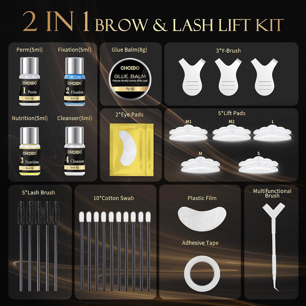 Lash Lift Kit, Eyebrow Lamination Kit, Eyelash Perm Kit, 2 in 1 Professional Eyelash Curling Lash Extension & Eyebrow