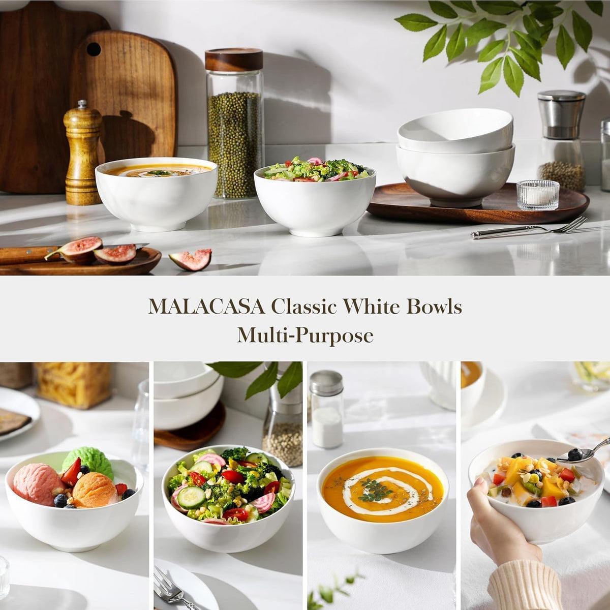 26 Oz White Ceramic Soup Bowls of 4, Cereal Bowls for Kitchen