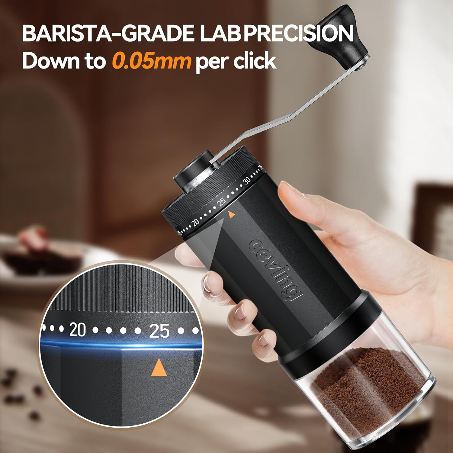 World's First 60g Large Capacity Manual Coffee Grinder, Black | 40 External Settings, Portable Hand Coffee Bean Mill