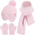 Toddler Kids Winter Hats Mittens Gloves Scarf Set Age 0-4 | Warm Knit Baby Beanies Hats with Ear Flaps, Fleece Neck