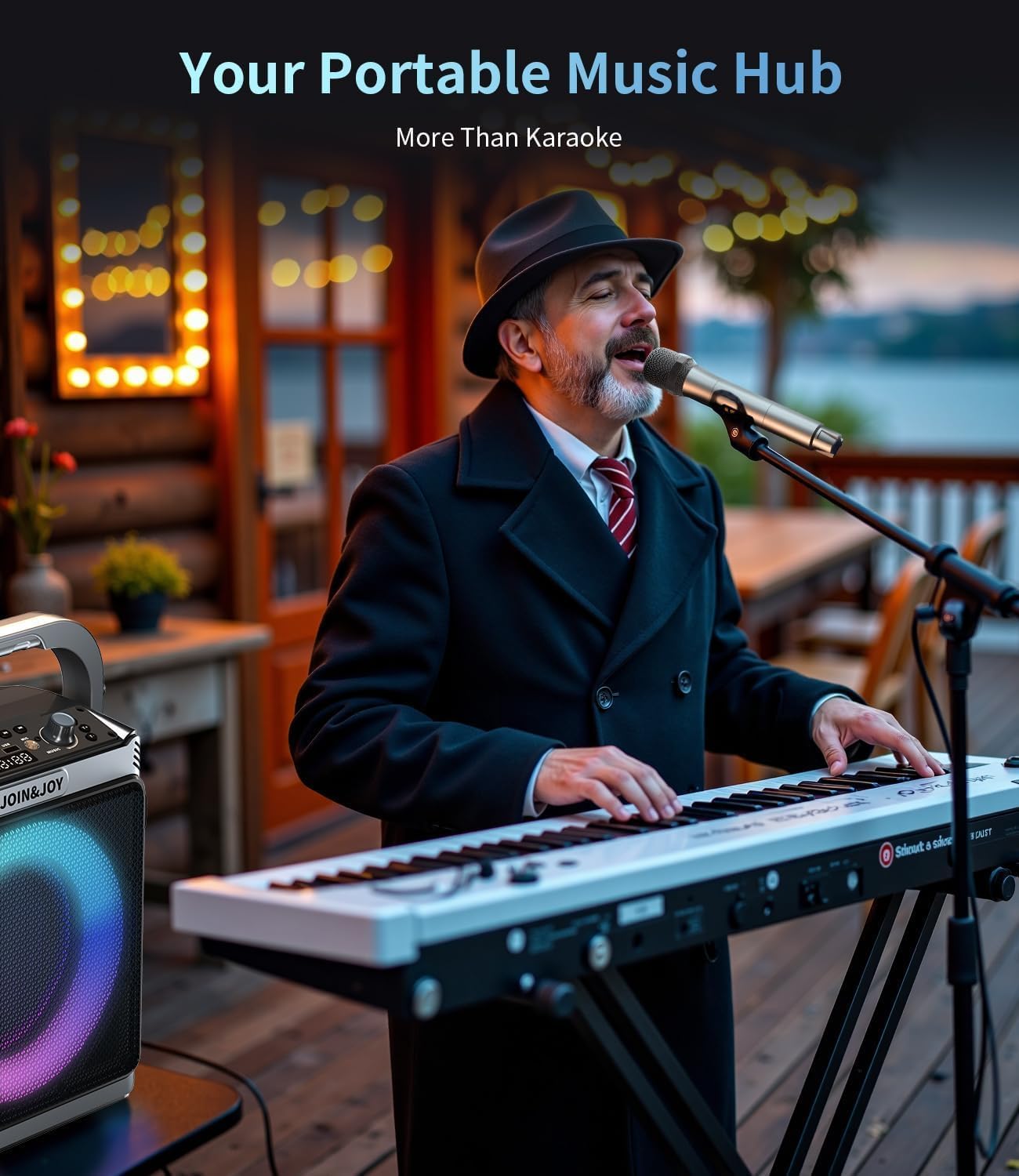 Portable Karaoke Machine, with 2 Wireless Microphones & LED Lights | Bluetooth Party Speaker with Loud Subwoofer