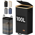 100L Laundry Hamper with Lid, Large Clothes Hamper, Black