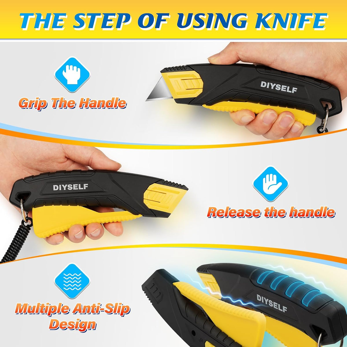 Self-Retracting Safety Box Cutter with Holster and 10 SK5 Blades