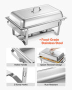 Rectangle Chafing Dishes, 9 Qt 6 Pack Stainless Steel Chafing Dish, Food Warmer Chafer Complete Set with Hollow