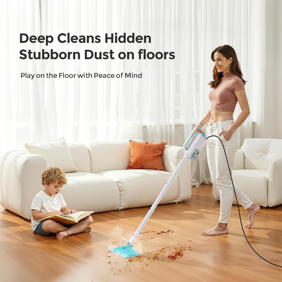 Steam Mops for Floor Cleaning,All-in-One Steam Cleaner for Home with 2 Levels Steam Mode,350ML Tank,23FT Cord