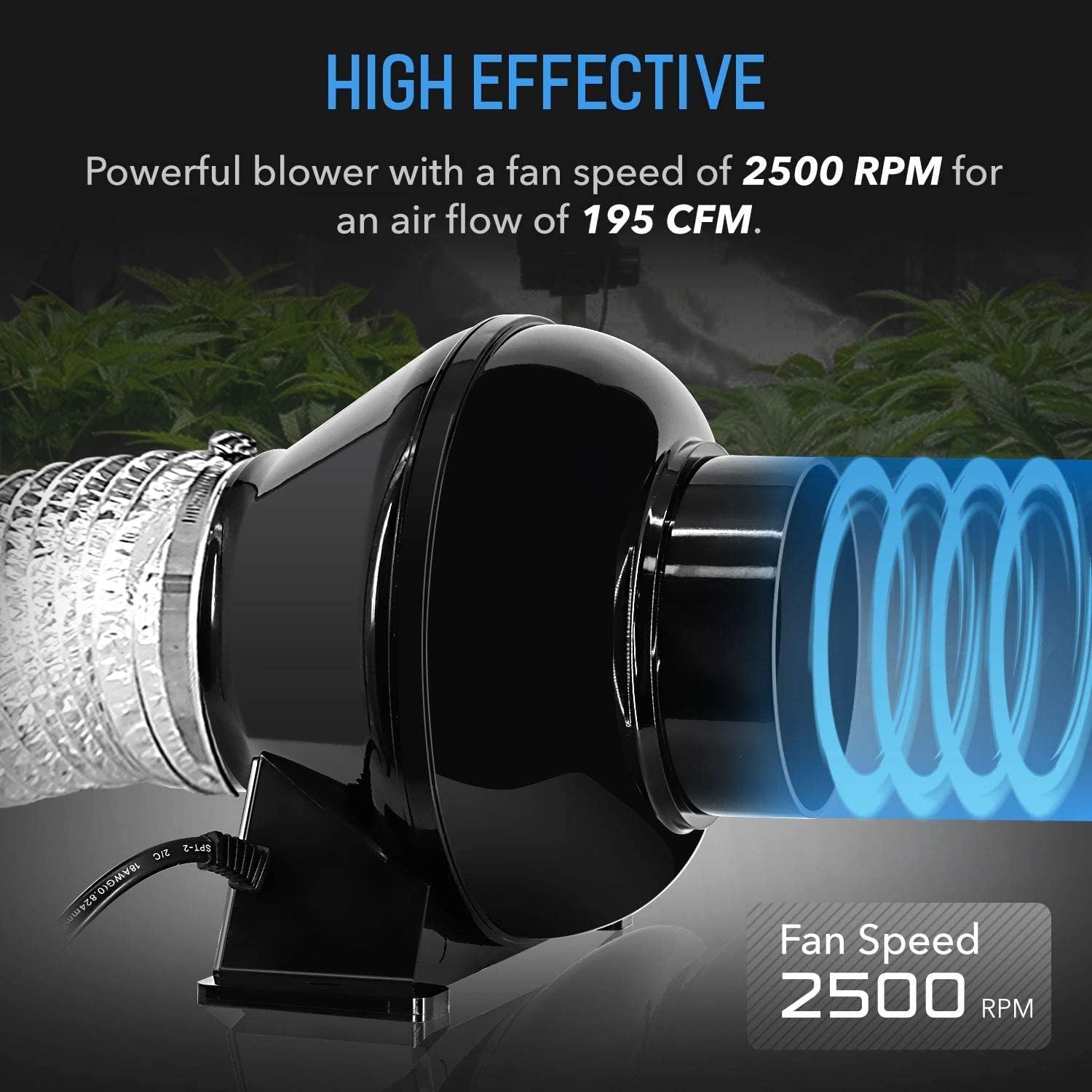 4 Inch 195 CFM Inline Fan Air Carbon Filter with Hook, 8 Feet Ducting Combo