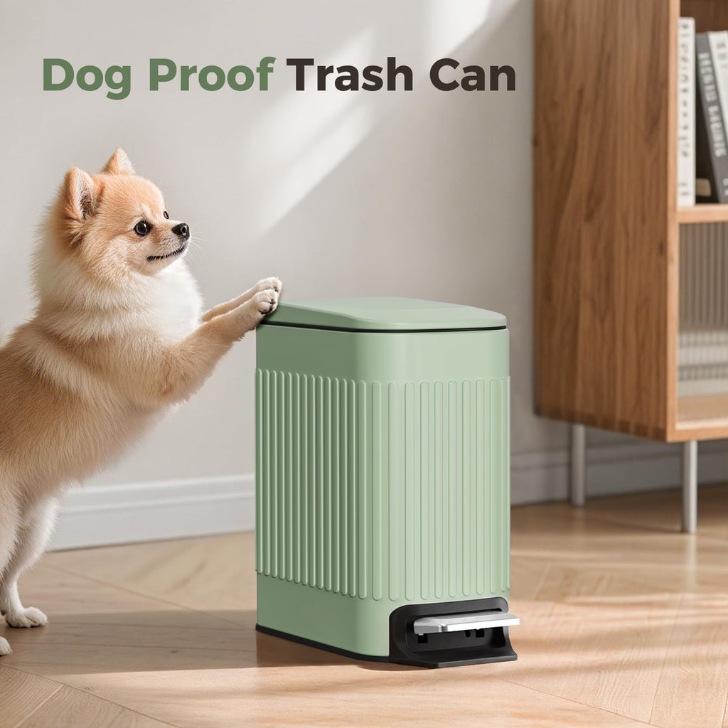 Slim Bathroom Trash Can with Lid Soft Close & Pedal, 1.6Gal, Green