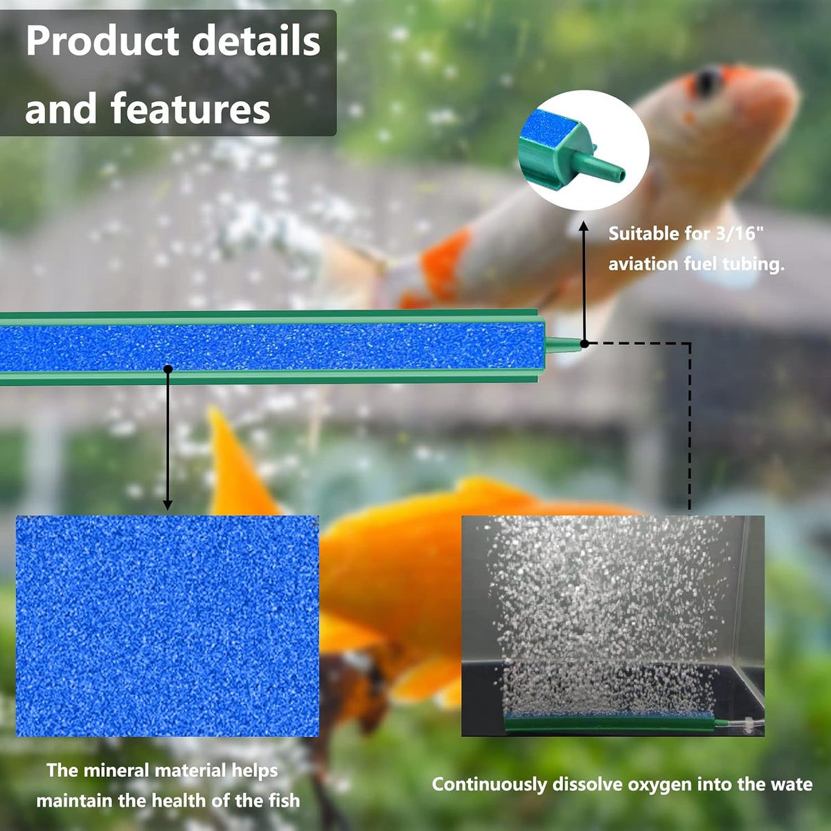 Air Stone Bar Bubble Diffuser Set 8 Inch Fish Tank Air Bubble with Suction Cups Air Stone for Aquarium Fish Tank