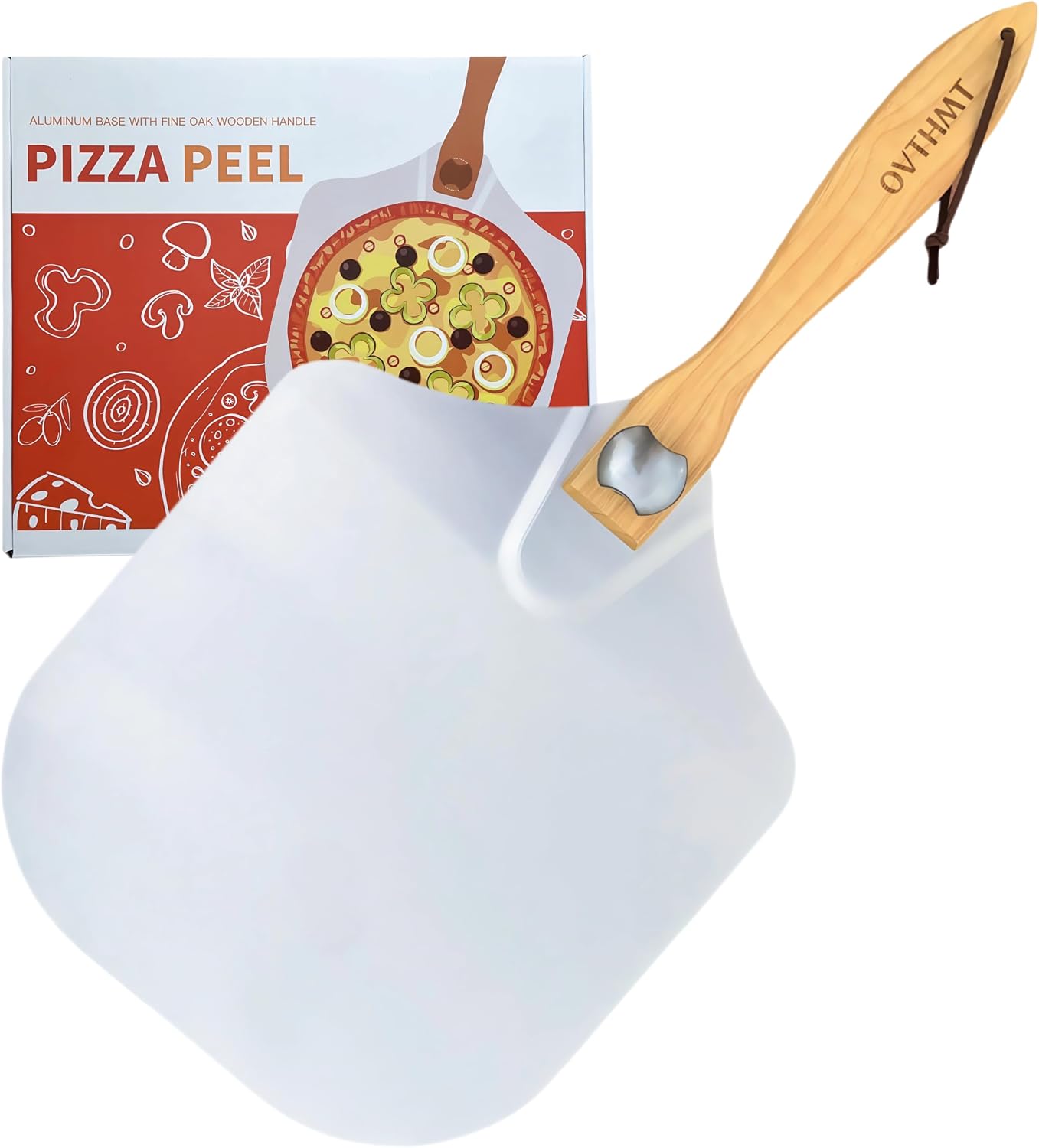 Pizza Peel 12 inch, Aluminum Pizza Paddle 12 x 14 inch with Foldable Wood Handle, Pizza Spatula For Oven, Bread