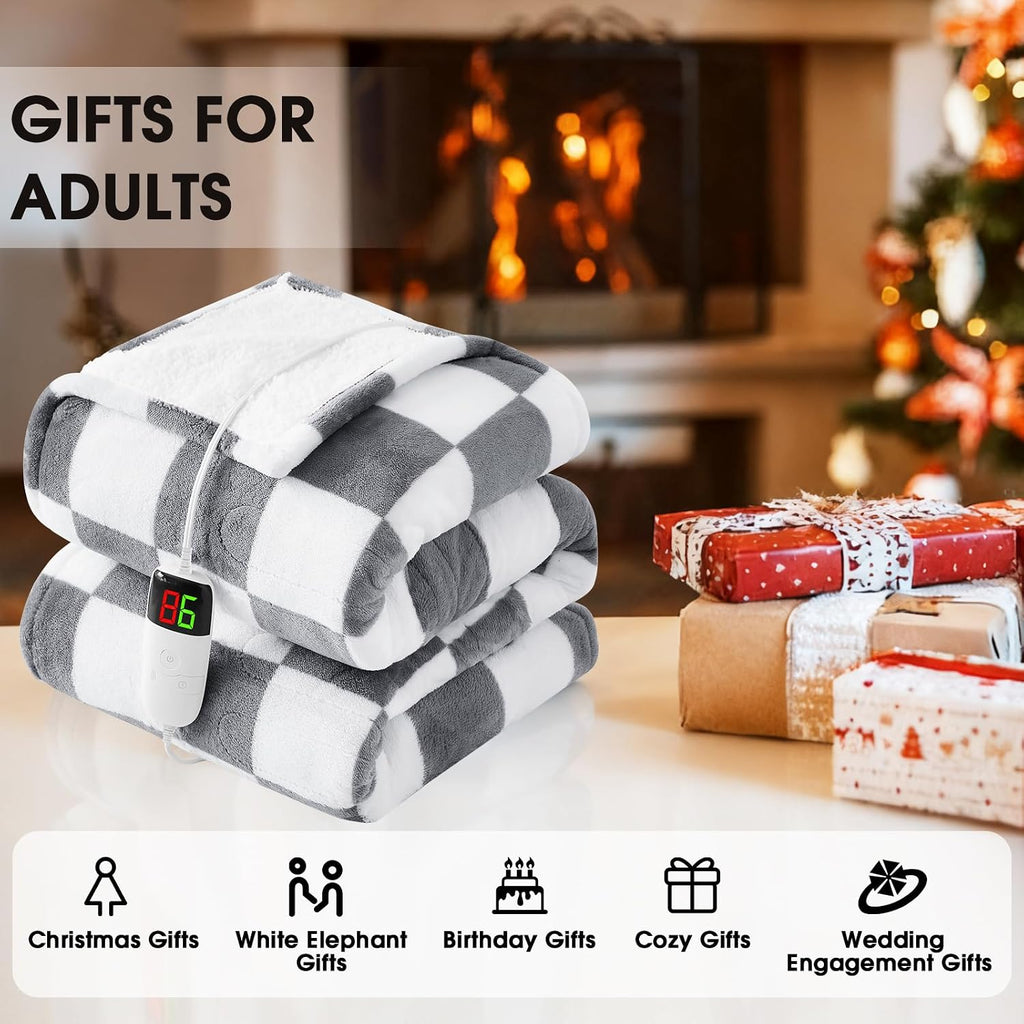 Heated Electric Blanket Throw, 50X60 Heating Blanket with 10 Heat Level & 8 Hour Auto Off for Lap, Light Gray