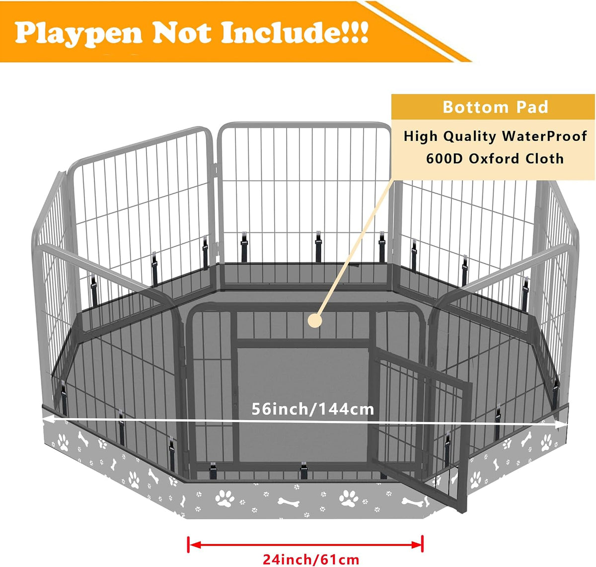 Dog Playpen Bottom Pad Fits for 24 Inch 8 Panels Metal Exercise Pet Playpen, Dog Crate Pad Puppy Playpen Pad, Elastic