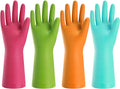 Rubber Cleaning Gloves for Kitchen - 4 Pairs Reusable Dishwashing Gloves for Household, Flexible Long-lasting &