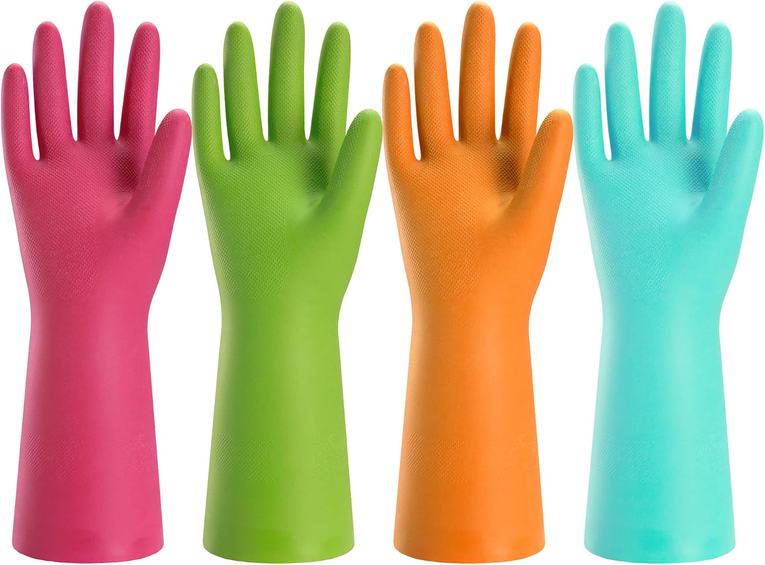 Rubber Cleaning Gloves for Kitchen - 4 Pairs Reusable Dishwashing Gloves for Household, Flexible Long-lasting &