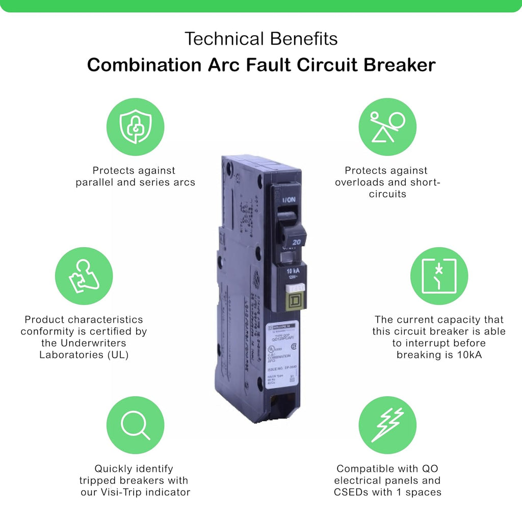 Square D by Schneider Electric Square D - QO120PCAFI 20-Amp Single-Pole Plug-On Neutral CAFCI Circuit Breaker