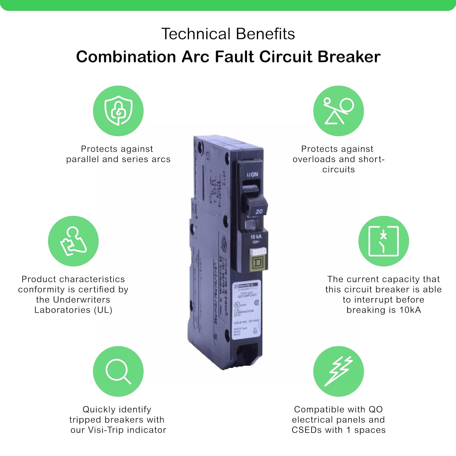 Square D by Schneider Electric Square D - QO120PCAFI 20-Amp Single-Pole Plug-On Neutral CAFCI Circuit Breaker