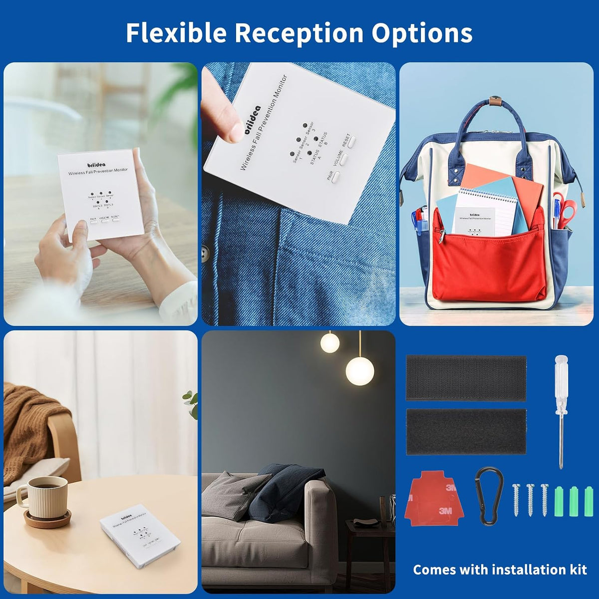 Wireless Chair Alarm for Elderly Dementia Patients, Fall Prevention Sensor with 3 Alarm Modes, Waterproof 10x15 PVC