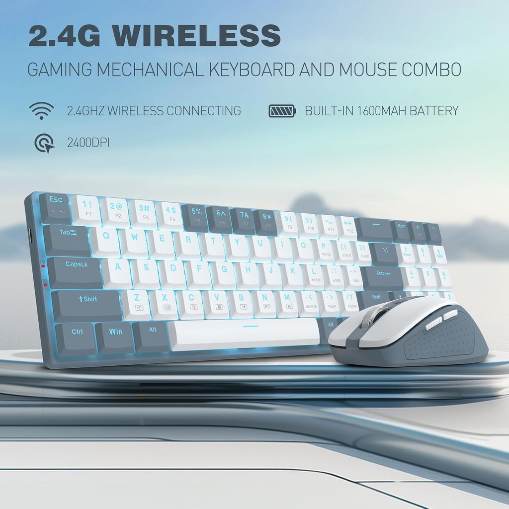 Wireless Keyboard and Mouse Combo, 78 Keys 2.4Ghz Wireless Low-Profile Mechanical Red Switch Keyboard w/Slim