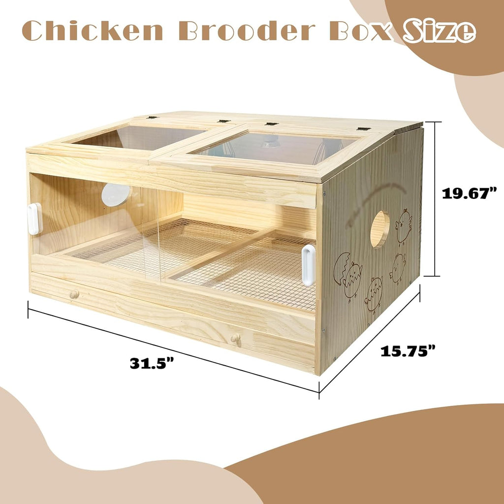 25-Piece Large Chicken Brooder Box 32", Drawer Manure Separation, All-in-One Kit, Up to 35 Chicks, Brooder with Temp