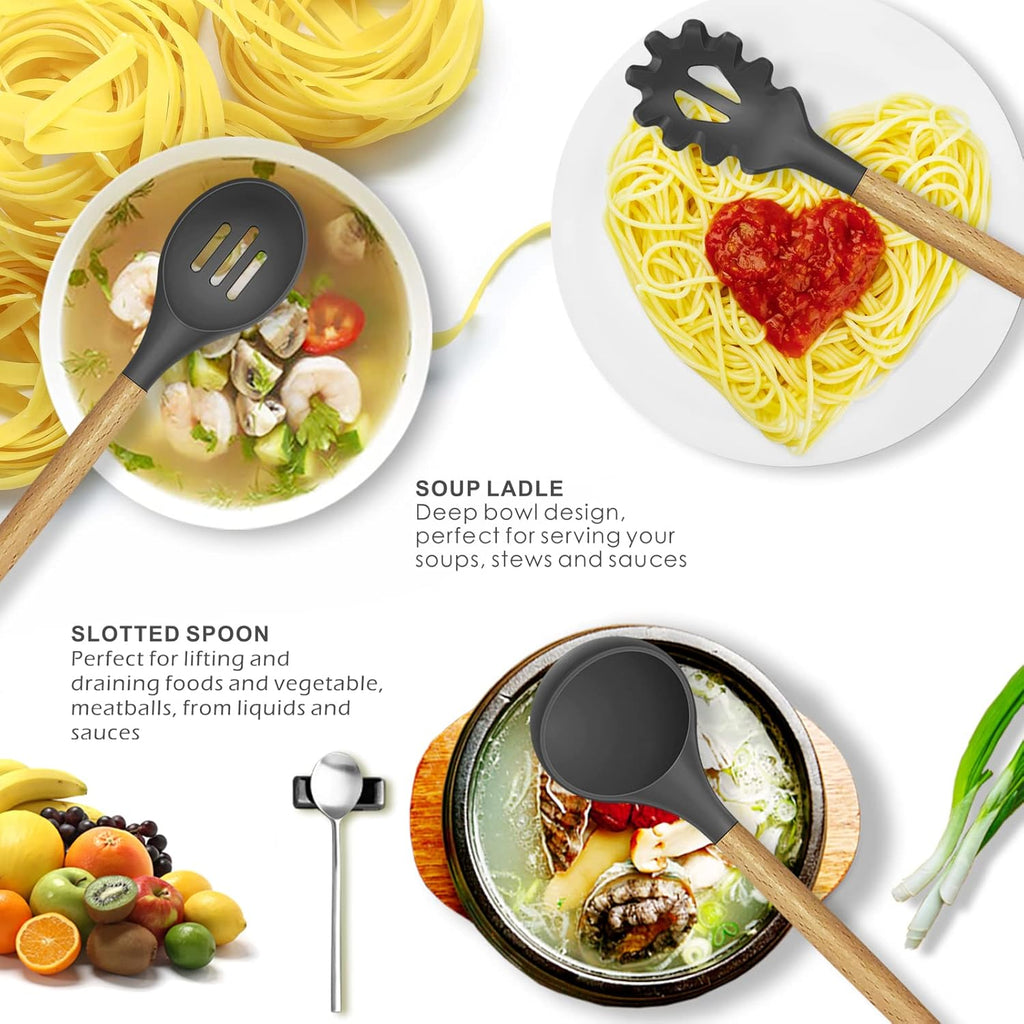 Silicone Cooking Utensils Kitchen Utensil Set - 446°F Heat Resistant Silicone Kitchen Utensils Set, Spatula,Turner