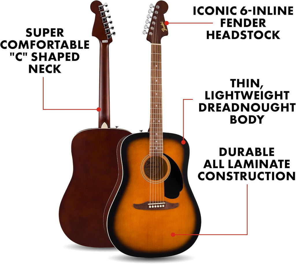 California Debut Redondo Series Beginner Acoustic Guitar, Sunburst | California Series, beginner acoustic guitar for