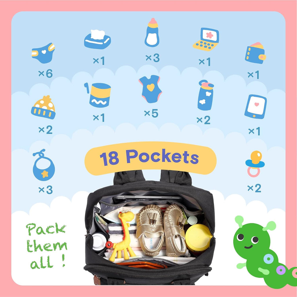 Diaper Bag Backpack, 4 in 1 kit Large Unisex Baby Bags for Boys Girls, Waterproof Travel Back Pack with Pouch