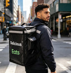 Insulated Food Delivery Backpack with 3 Inner Spaces & 4 Pockets & Reflective Strip, Large Capacity, Leakproof, 4 Cup
