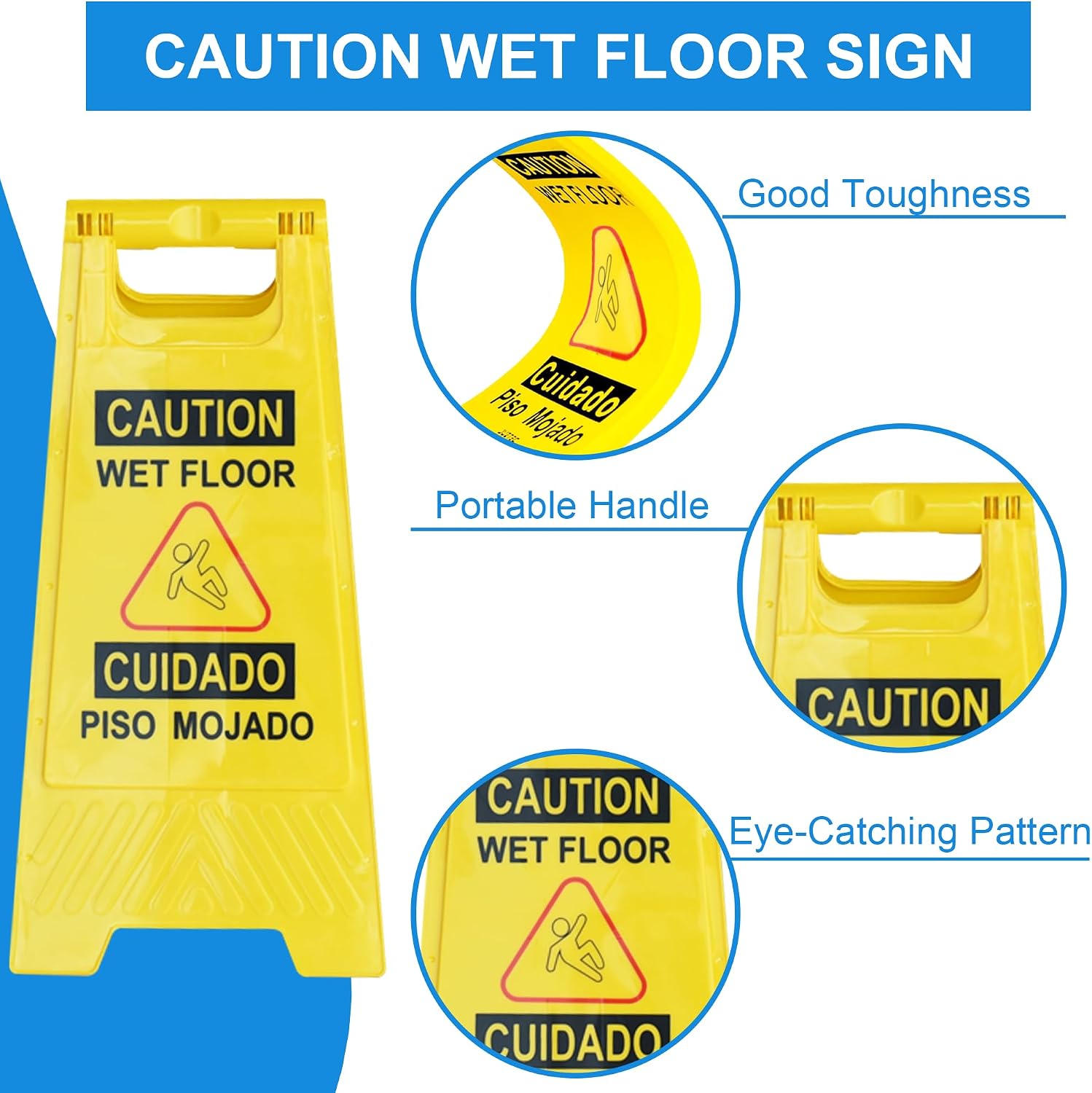 12-Pack 24in Caution Wet Floor Signs, Bilingual Warning Signs | Double-Sided Safety Sign for Office, Restroom