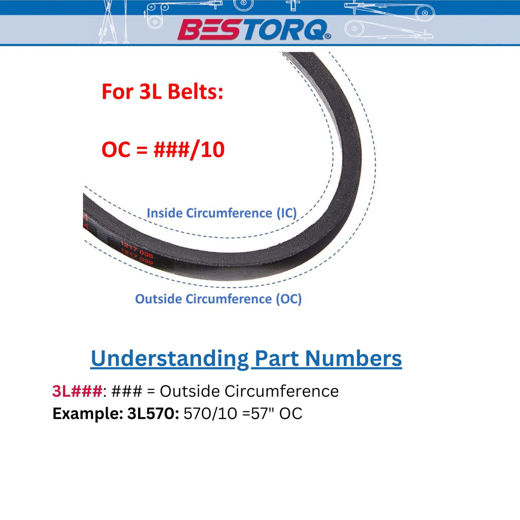 BESTORQ 3L590 V-Belt, Classic Wrapped Rubber X3 V-Belt, Black, 59" Outside Circumference x .38" Width x .24" Height, Pack of 5