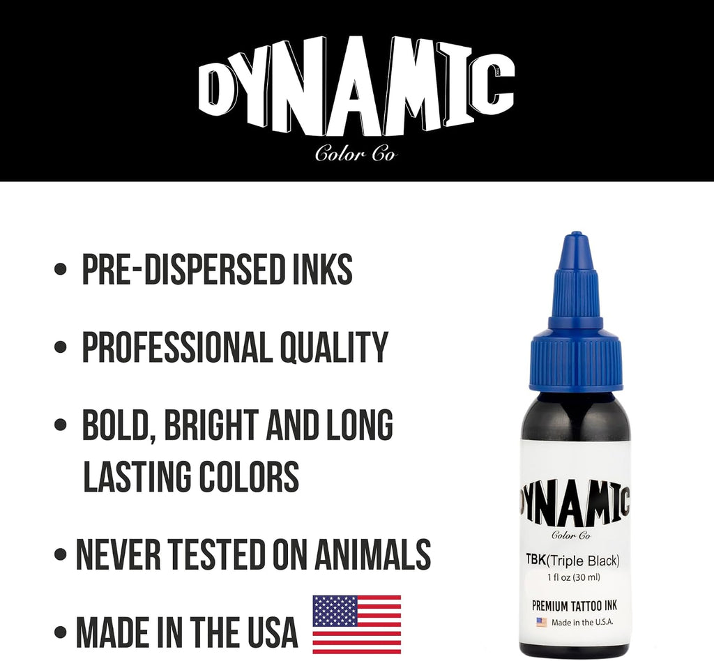 Dynamic Color Triple Black Tattoo Ink, Made in USA Since 1990, 1 oz