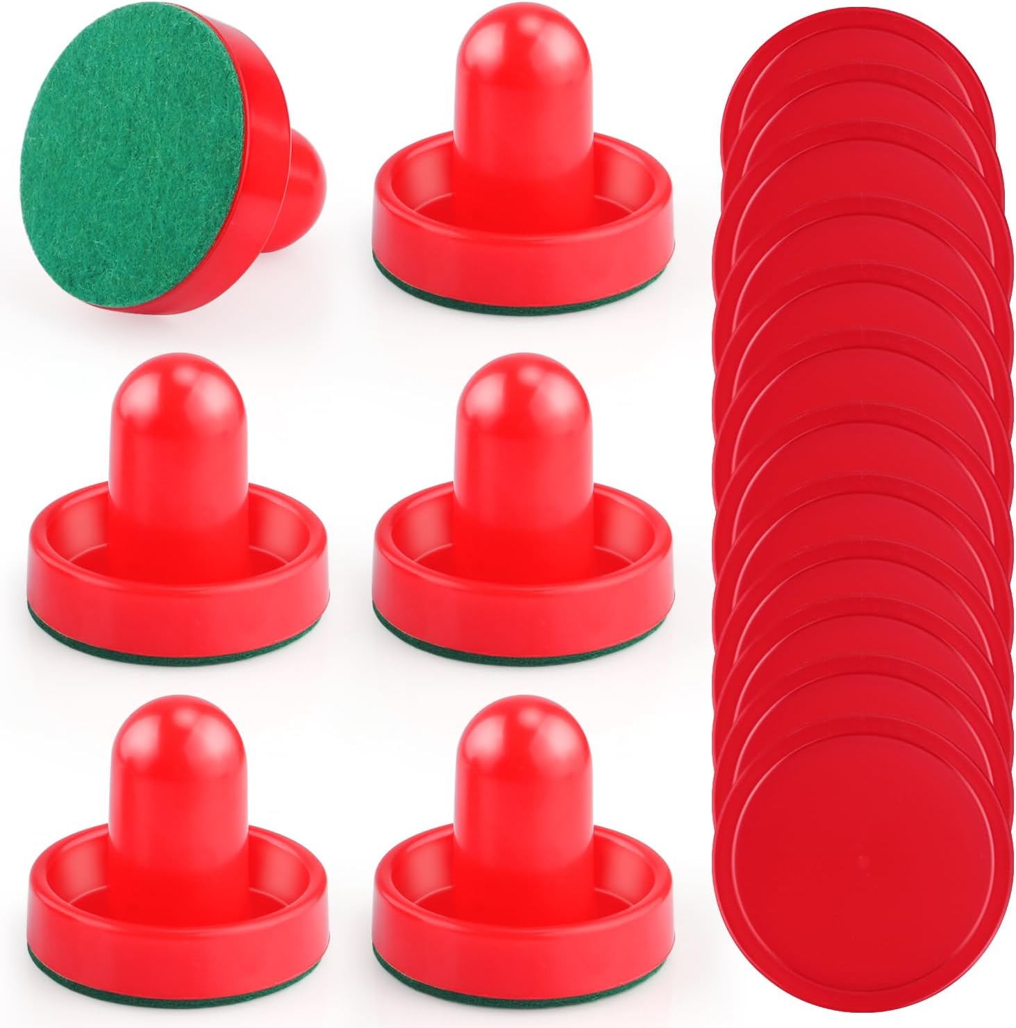 3 Sets 60mm Mini Air Hockey Pucks and Paddles Air Hockey Pushers Goal Handles Paddles Red Replacement Accessories for